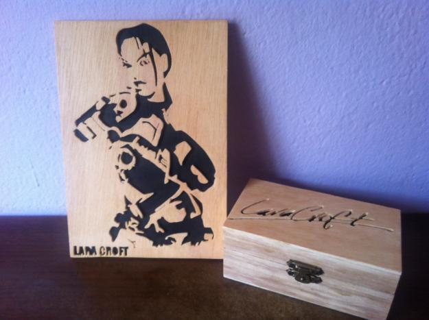 Lara croft, Tomb raider, cuadro de madera + caja, envio