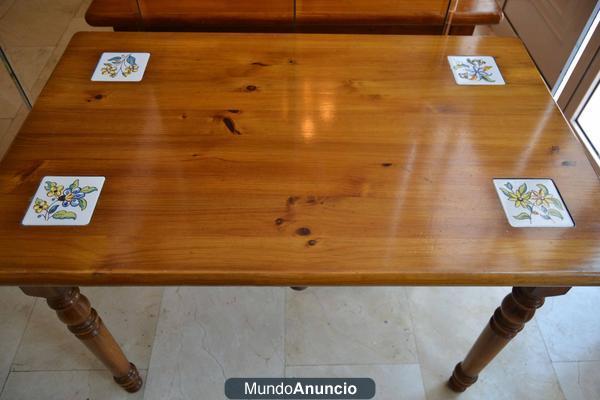 MESA DE COMEDOR RÚSTICA DE MADERA MACIZA CON CAJON