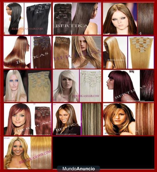 Extensiones clip quita/pon pelo natural liso.55cm largo, 7 capas, 70gr.