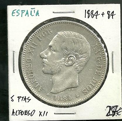 5 pesetas plata Alfonso XII 1884*84 BC