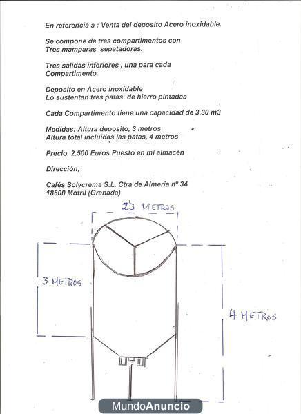 SE VENDE DEPÓSITO/SILO DE ACERO INOXIDABLE