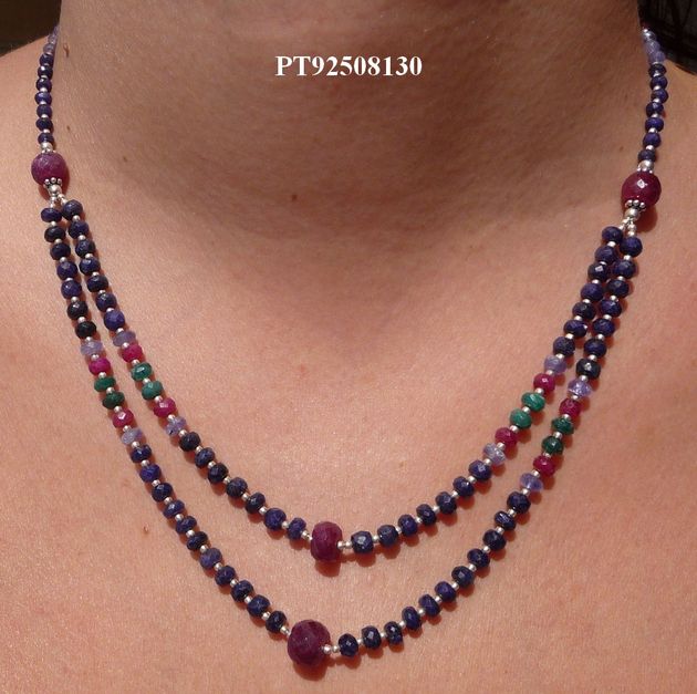 COLLAR 2 LINEAS MULTIGEMS + COLGANTES RUBI