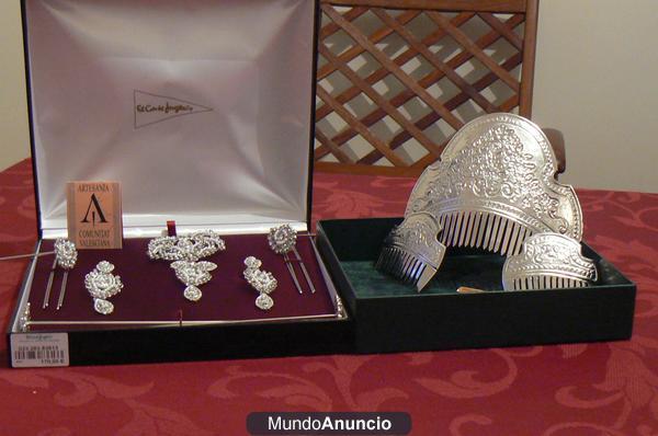 ADEREZO Y PEINETAS DE VALENCIANA EN RODIO Y PLATA,NUEVO A ESTRENAR