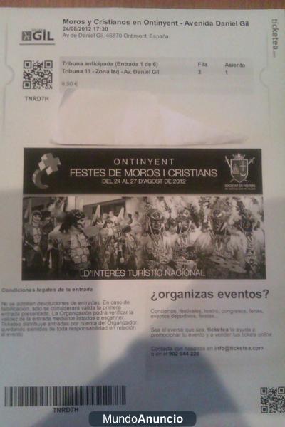 SE VENDEN ENTRADAS MOROS Y CRISTIANOS ONTINYENT