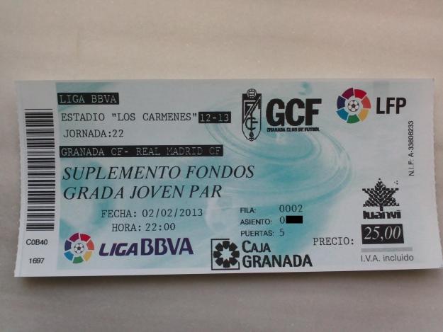 Vendo entrada Granada CF - Real Madrid CF para el dia 2/2/2013