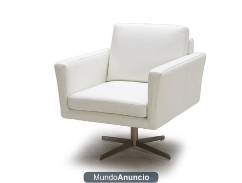 Sillon giratorio tapizado en piel italiana