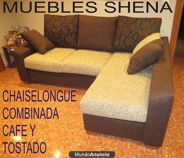 CHAISELONGUE TAPIZADA CAFE Y TOSTADO POR 399