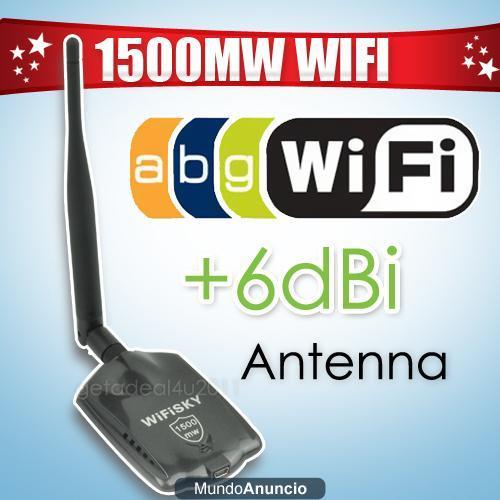 Adaptador Wifi USB Wifisky 1500mw + antena 6DBi