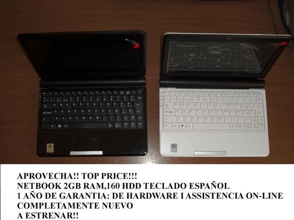 NETBOOK 2GB ram 160 HDD teclado español + 1 año de garantia