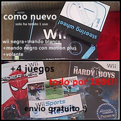 pack wii motion plus(wii negra+mando motion plus+mando normal+4 juegos+volante)