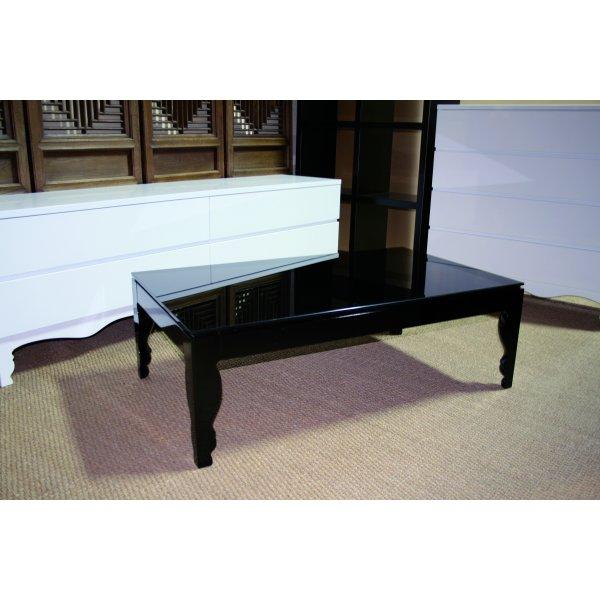 MESA DE CENTRO LACADA EN NEGRO BRILLANTE Y CRISTAL (140X80X39) muebles la ganga