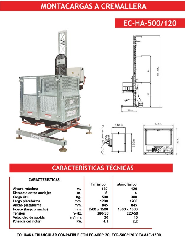 Montacarga cremallera ec-ha-500/120 Camac