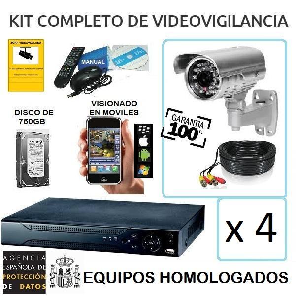 Kit 4 Cámaras HD seguridad y videovigilancia