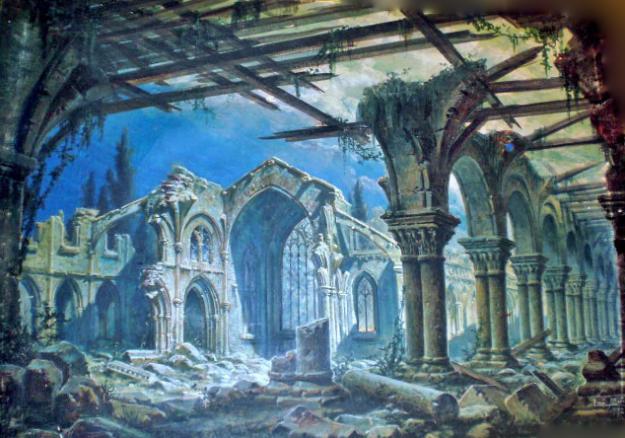 Ruinas de una Abadía, Nocturna, Romanticismo Pintura siglo XIX