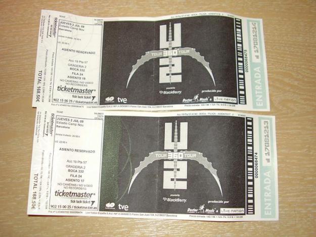 Vendo 2 entradas U2 por su precio de taquilla