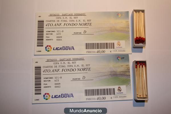 Vendo 2 cajas cerillas y regalo 2 entradas real madrid/barsa copa del rey 120,00 €