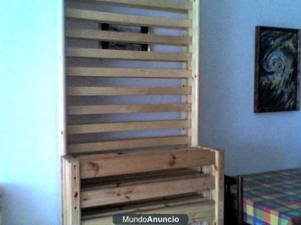 40 € - CAMA DE MADERA MACIZA NATURAL-IKEA-MIDE 90 X 200cm-CON CABECERO Y PIECERO-PERFEC (BARCELONA)