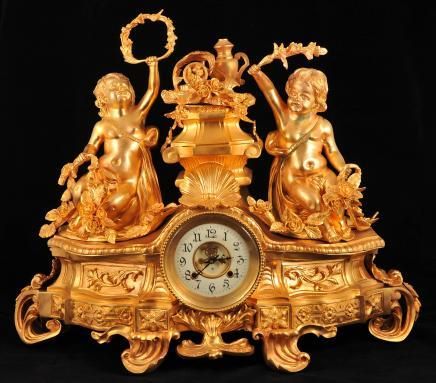 FRENCH ORMOLU CHERUB MANTLE CLOCK CLASSIC LINKE