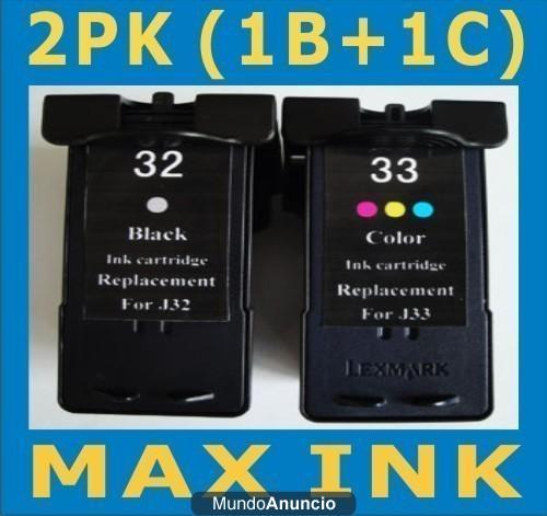 Lexmark 32 33 XL Negro color cartuchos Black & Colour Refilled Ink Cartridges
