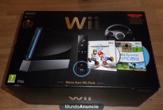 CONSOLA WII NEGRA MARIO KART EN PERFECTO ESTADO Y EN SU CAJA ORIGINAL