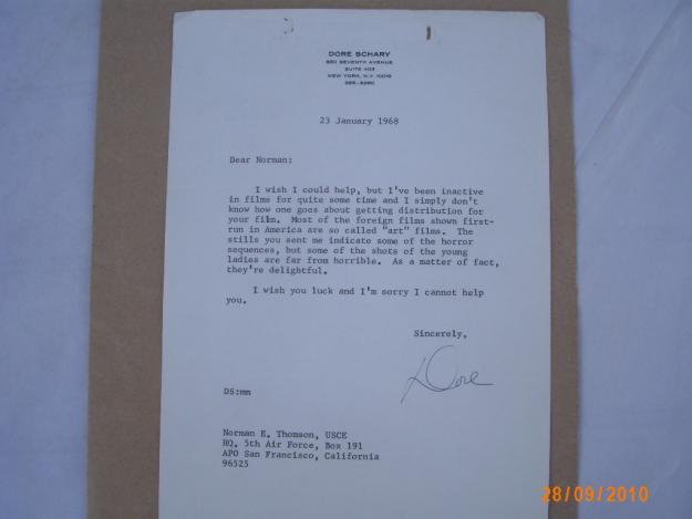 Documento original firmado por Dore Schary 23 Enero 1968