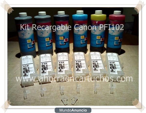 Cartuchos Recargables Canon PFI102 pack completo con portes incl.