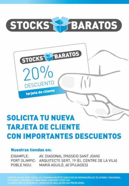 Solicita ahora tu nueva tarjeta de cliente de Stocks Baratos en las tiendas de Barcelona.