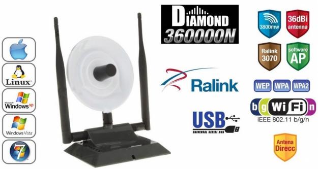 antena wifi usb DIAMOND 3600000N     largo alcance internet gratis