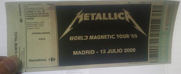 BOLI + 2 ENTRADAS METALLICA 13 JULIO MADRID REGALO