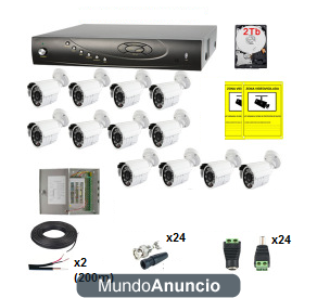 Kit videovigilancia x12 camaras exterior+disco duro 2Tb+grabador 3G