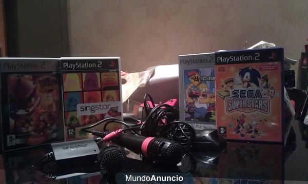 3 juegos play station 2 + micros singstar + cámara USB