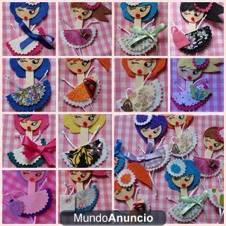 muñecas de fieltro, patchwork y madera