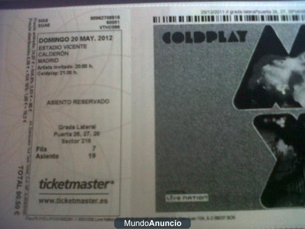 Vendo entradas ColdPlay 20 de mayo