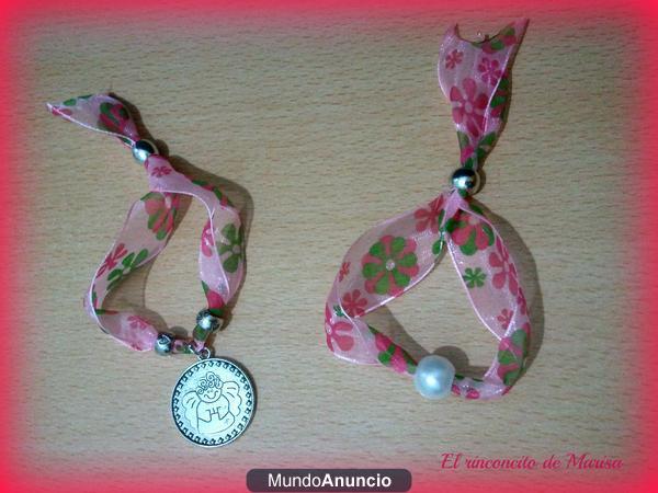 PULSERAS DE CINTAS Y PERLAS