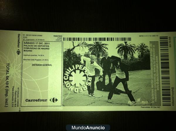 Vendo bolígrafo y regalo entrada de pista concierto Red Hot Chili Peppers Madrid