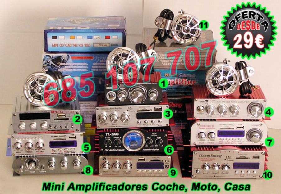Mini amplificador Coche, Moto, Casa, varios modelos y tamaños