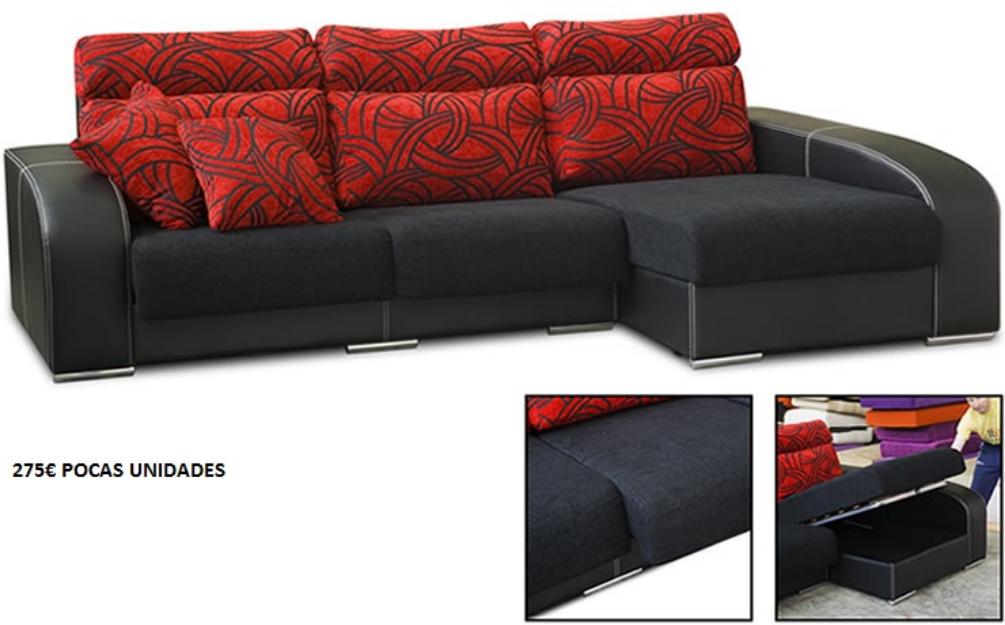 sofa cheise longe negro/rojo nº1