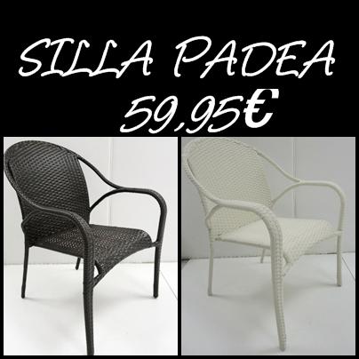 Sillón PADEA, aluminio y ratán de color chocolate o blanco hueso