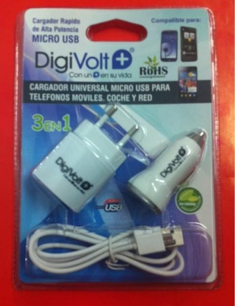 Cable micro USB a USB coche y enchufe para corriente normal