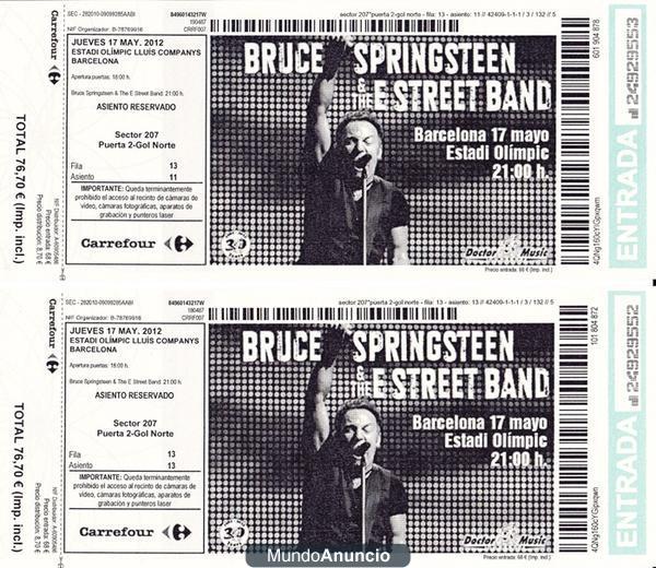 Entradas concierto bruce springsteen barcelona 17/05/2012