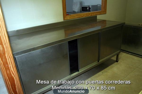 Mesa de trabajo con puertas correderas en acero