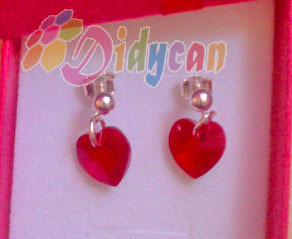 Pendientes corazón rojo de cristal swarovski y plata de 1ªley