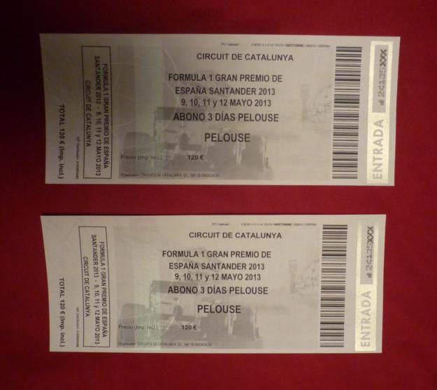 2 entradas Gran Premio FORMULA 1 de Montmeló