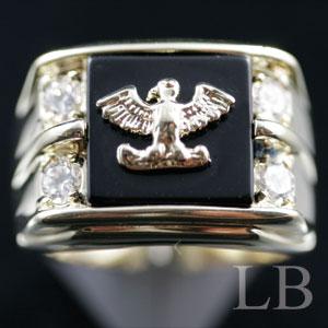 ANILLO SELLO PARA HOMBRE AGUILA CZ CON ORO 18KT