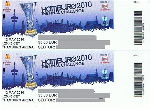 Entradas final hamburgo2010 At. Madrid-Fulham