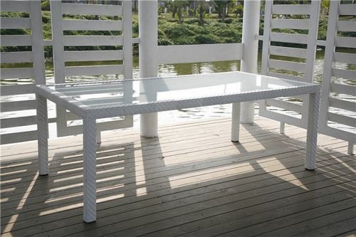 MESA TERRAZA ALUMINIO, RATAN BLANCO, TAPA CRISTAL