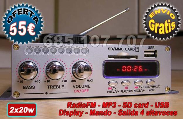 Pequeño amplificador de gran potencia con radio FM SD USB MP3