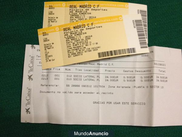 2 entradas Real Madrid - Unicaja (1/4/2012) por 49€