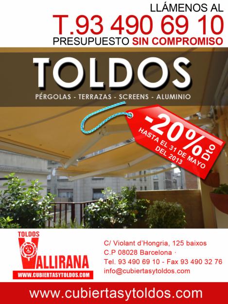 Toldos y cubiertas téxtiles. Promoción 20%