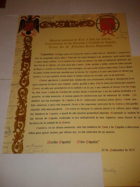 Mensaje póstumo Caudillo firmado Tejero